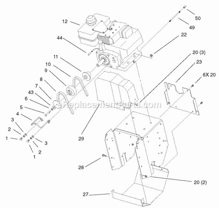 Engine & Frame Assembly Diagram and Parts List for 28232 220000001-220999999 - 2002 Lawn Boy Snow Blower